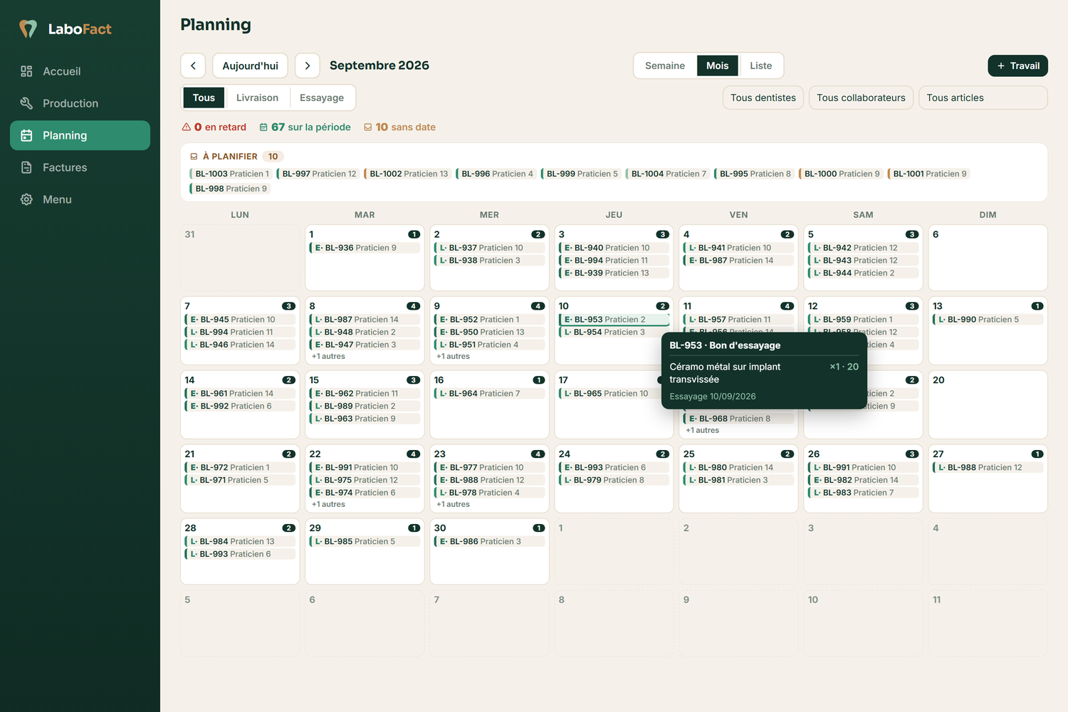 LaboFact — Planning de production