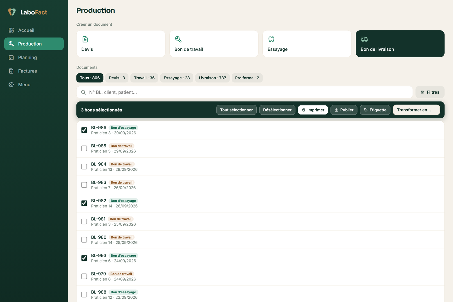 LaboFact — Sélection multiple de bons